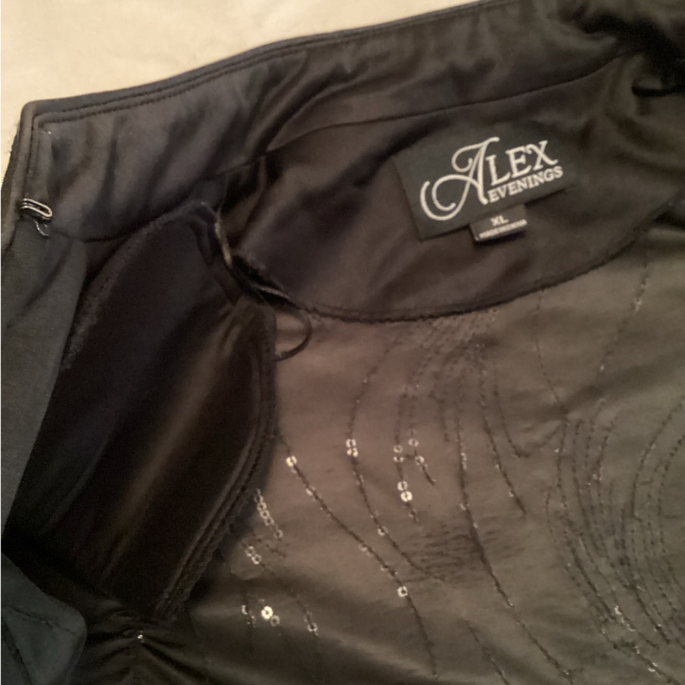 Alex Evenings Black Sequined Evening Jacket & Tank Top w Silver Wave Accents XL - Picture 8 of 12